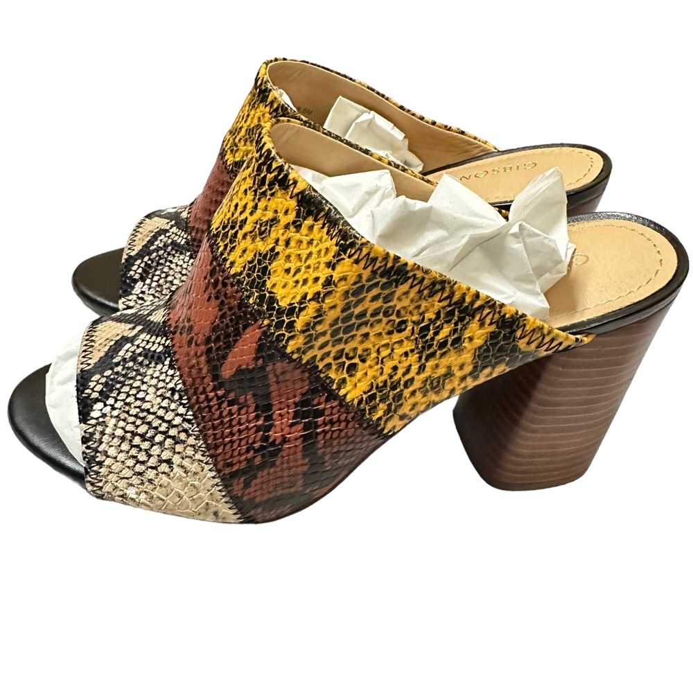 Gibson & Latimer Womens Snakeskin Peep Toe Slip On Heels Shoes Size 8.5